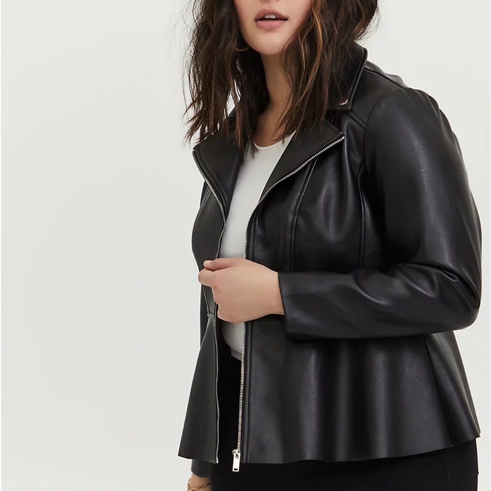Torrid Faux Leather Moto Jacket with Peplum Silhouette